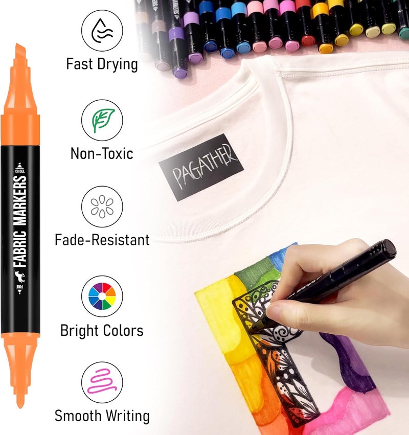Pagather Fabric Markers Permanent for Clothes, 40 Colors Dual Tip with Fine and Chisel Tips Paint Pens for Clothing Canvas Tote Bags T-Shirt and Shoes, Non Toxic Ink for Kids and Adults - Image 3